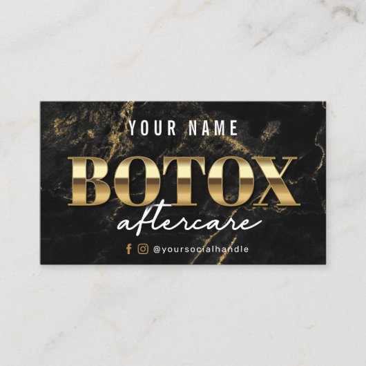 Luxe Gold Marble Botox Aftercare Card Visitekaartje (Voorkant)