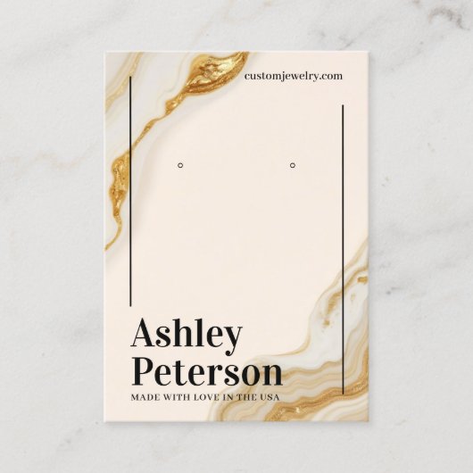 Luxe Gold Marble Folie script oorbel display Visitekaartje (Voorkant)