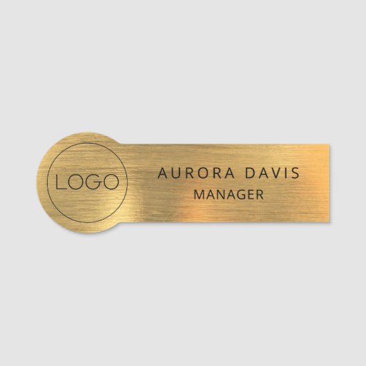 Luxe Gold Metallic Modern Business Logo Naamplaatje (Voorkant)