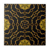 Luxe Gold Metallic Ornamenten op zwart patroon Tegeltje (Voorkant)