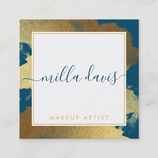 LUXE GOLD  modern glam verguld donkerblauw Vierkante Visitekaartje (Voorkant)