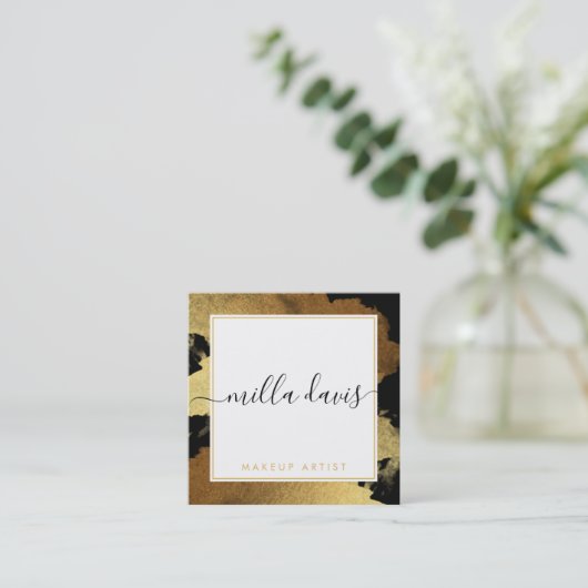 LUXE GOLD modern glam verguld trendy zwart Vierkante Visitekaartje (Staand voorkant)
