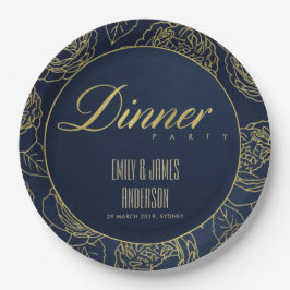 LUXE GOLD NAVY ELEGANT ROOS FLORAL DINNER PARTY PAPIEREN BORDJE