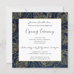 LUXE GOLD NAVY ROSE FLORALE GRAND OPENING CEREMONI KAART
