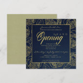 LUXE GOLD NAVY ROSE FLORALE GROOT OPENINGS CEREMON KAART (Voorkant / Achterkant)