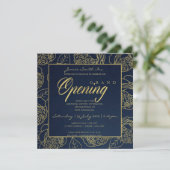 LUXE GOLD NAVY ROSE FLORALE GROOT OPENINGS CEREMON KAART (Staand voorkant)