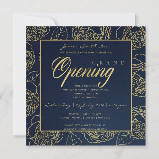 LUXE GOLD NAVY ROSE FLORALE GROOT OPENINGS CEREMON KAART (Voorkant)