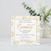 LUXE GOLD NAVY ROSE FLORALE GROOTOPENINGS CEREMONI KAART (Staand voorkant)