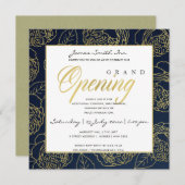 LUXE GOLD NAVY ROSE FLORALE OPENINGSCEREMONIE KAART (Voorkant / Achterkant)