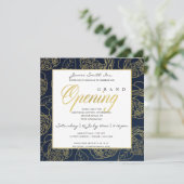 LUXE GOLD NAVY ROSE FLORALE OPENINGSCEREMONIE KAART (Staand voorkant)