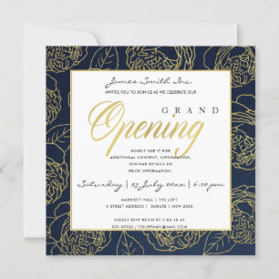 LUXE GOLD NAVY ROSE FLORALE OPENINGSCEREMONIE KAART