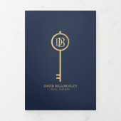 Luxe Gold/Navy Skelet Key Real Estate Brochure Drieluik Kaart (Cover)