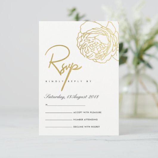 LUXE GOLD NAVY WHITE ELEGANT ROOS FLORAL RSVP (Staand voorkant)