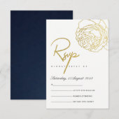 LUXE GOLD NAVY WHITE ELEGANT ROOS FLORAL RSVP (Voorkant / Achterkant)