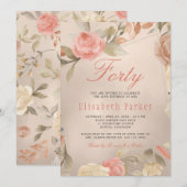 Luxe Gold Peach Koraal Bloemen 40e Verjaardagsfees Kaart (Voorkant / Achterkant)