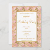 LUXE GOLD PINK PALM LEAF BIRTHDAY INVITATIE KAART (Voorkant)