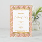 LUXE GOLD PINK PALM LEAF BIRTHDAY INVITATIE KAART (Staand voorkant)