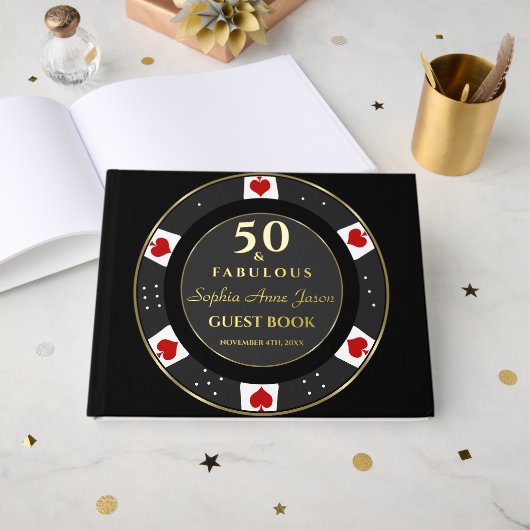 Luxe Gold Poker Chip Casino 50e verjaardag Gastenboek (Voorkant open)