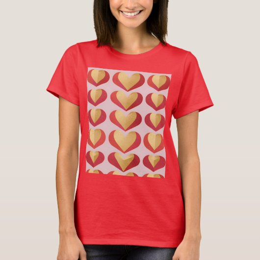 Luxe Gold Red Hearts Rood T-shirt (Voorkant)