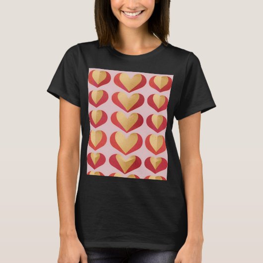 Luxe Gold Red Hearts T-shirt (Voorkant)