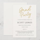 Luxe Gold Script Grad Party Invite Kaart (Voorkant / Achterkant)