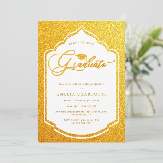Luxe Gold Script Graduation Party Kaart (Staand voorkant)