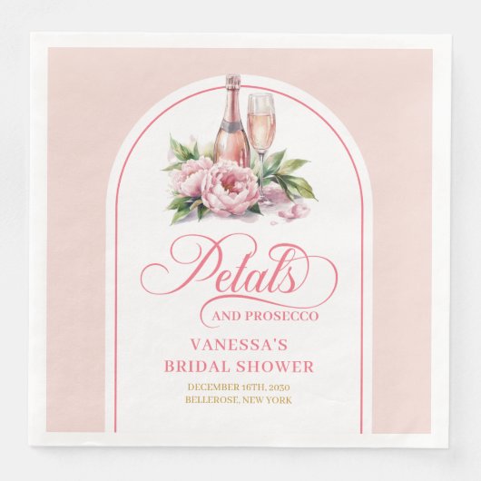 Luxe Gold Script Petals and Prosecco Shower Napkin Servet (Voorkant)