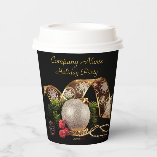 Luxe Gold, Silver, Corporate Holiday Paper Cup Papieren Bekers (Voorkant)