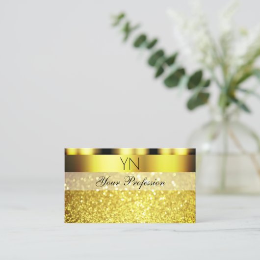 Luxe Gold Sparking Glitter Monogram Glamoureus Visitekaartje (Staand voorkant)