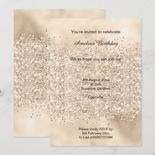 LUXE GOLD SPARKLE PARTIJ METALLIGE INVITATIE KAART (Voorkant / Achterkant)