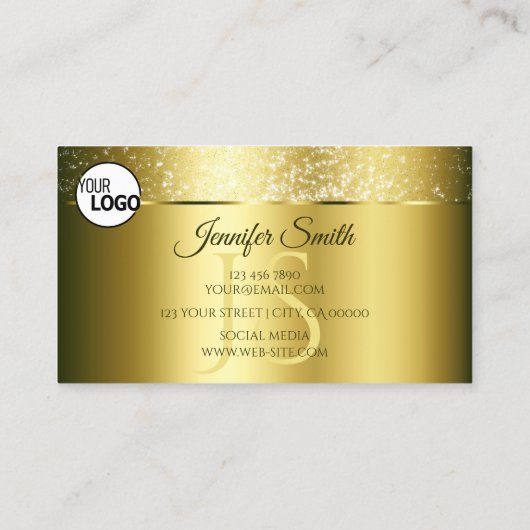 Luxe Gold Sparkly Glitter Stars Initialen Logo Visitekaartje (Achterkant)