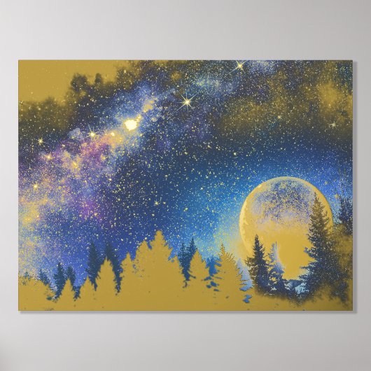 Luxe Gold Tree Moon Galaxy Real Folie Afdrukken (Voorkant)