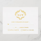 Luxe Gold Wedding monogram crest mail terug Folie Feestdagen Briefkaart (Voorkant)