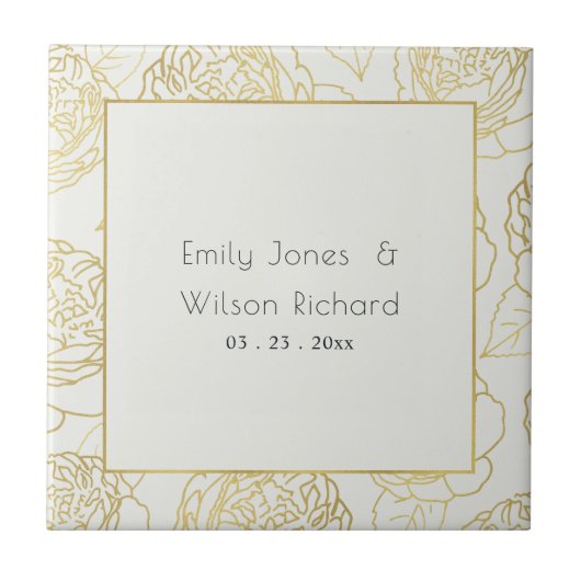 LUXE GOLD WHITE ELEGANT ROOS FLORAL BEWAREN DE DAT TEGELTJE (Voorkant)