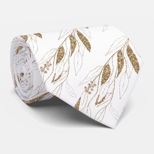 LUXE GOLD WHITE EUCALYPTUS BOTANICAL STROPDAS (Opgerold)