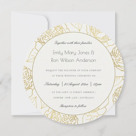 LUXE GOLD WHITE KRAFT ELEGANT ROOS FLORAL WEDING KAART (Voorkant)