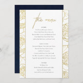 LUXE GOLD WHITE NAVY ELEGANT ROOS FLORAL MENU (Voorkant / Achterkant)