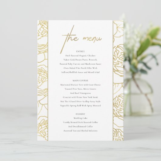 LUXE GOLD WHITE NAVY ELEGANT ROOS FLORAL MENU (Staand voorkant)