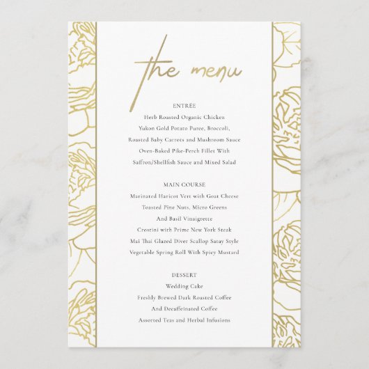 LUXE GOLD WHITE NAVY ELEGANT ROOS FLORAL MENU (Voorkant)