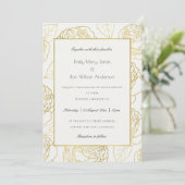 LUXE GOLD WHITE NAVY ELEGANT ROOS FLORAL WEDING KAART (Staand voorkant)
