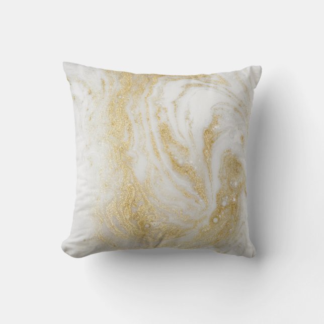 LUXE GOLD WHITE PEARL MARBLE INSPIRED CUSHION KUSSEN (Voorkant)
