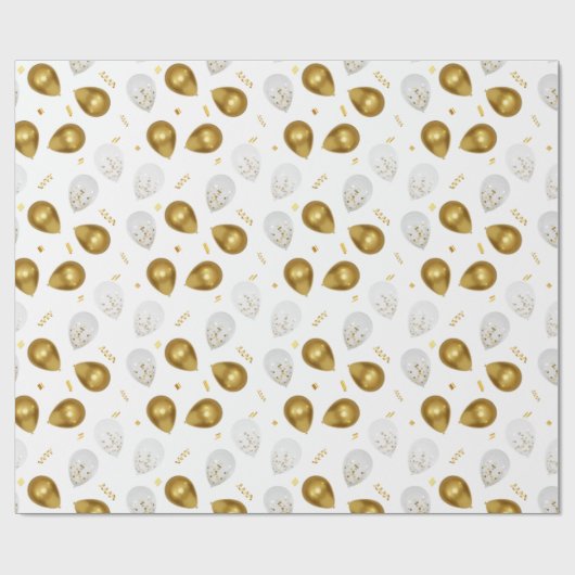 Luxe Golden Balloons & Confetti Celebration Wrap Cadeaupapier (Vlak)