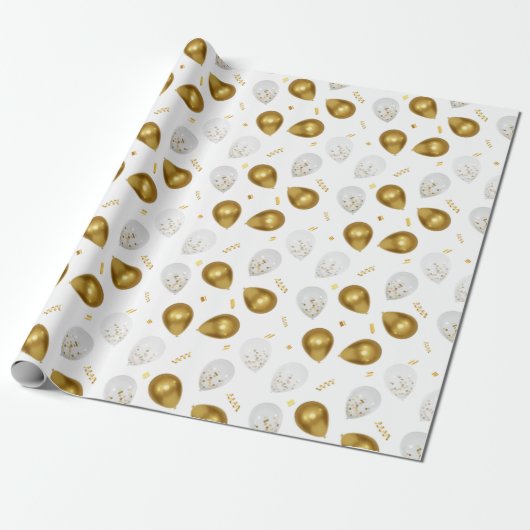 Luxe Golden Balloons & Confetti Celebration Wrap Cadeaupapier (Uitgerold)