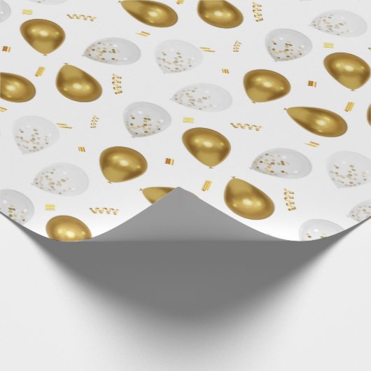Luxe Golden Balloons & Confetti Celebration Wrap Cadeaupapier (Hoek)