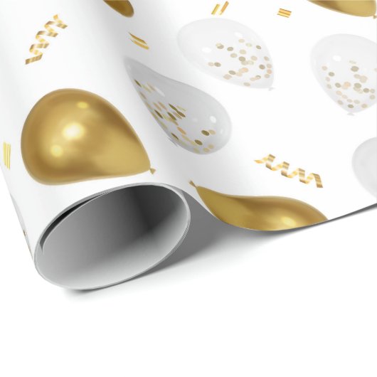 Luxe Golden Balloons & Confetti Celebration Wrap Cadeaupapier (Rol Hoek)