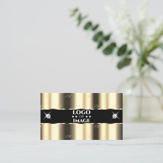 Luxe Golden Black Sparkle Jewels met Logo Visitekaartje (Staand voorkant)