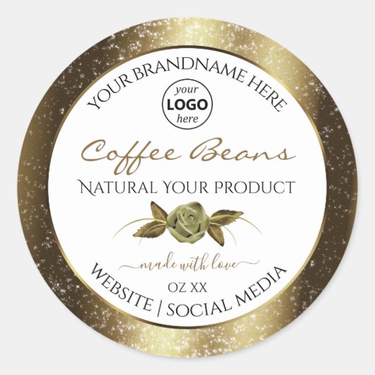 Luxe Golden Glitter White Product Label Voeg Logo  (Voorkant)