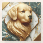 Luxe Golden Retriever Marble Detail Glazen Onderzetter (Voorkant)
