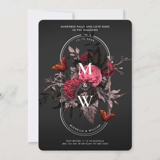 Luxe Gothic Boho Bruiloft Roze Rose Vlinder Kaart (Voorkant)