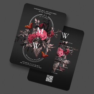 Luxe Gothic Boho Bruiloft Roze Rose Vlinder Kaart